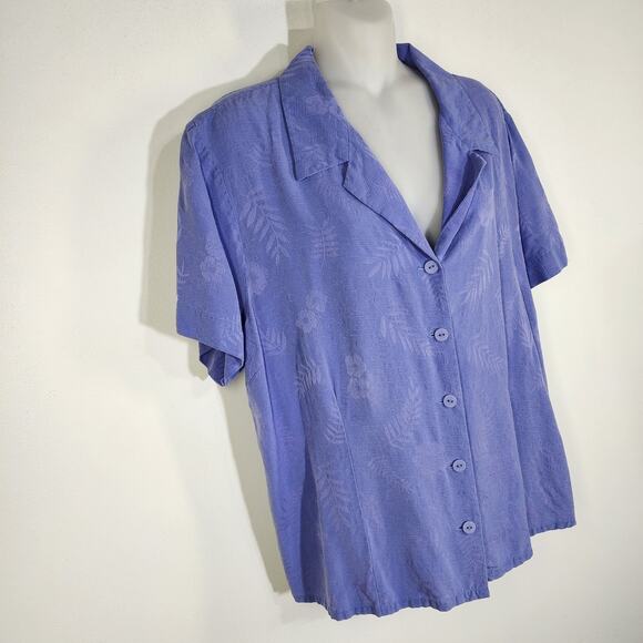 NTCO Nomadic Traders Women Shirt 100% Silk Size XL Button Up Short Sleeve Floral - Picture 4 of 9